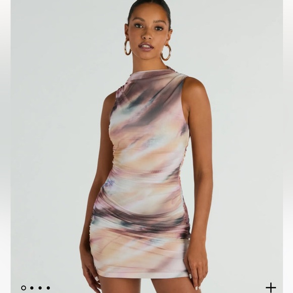 Neutrals Abstract Ruched Mini Dress - Picture 3 of 3